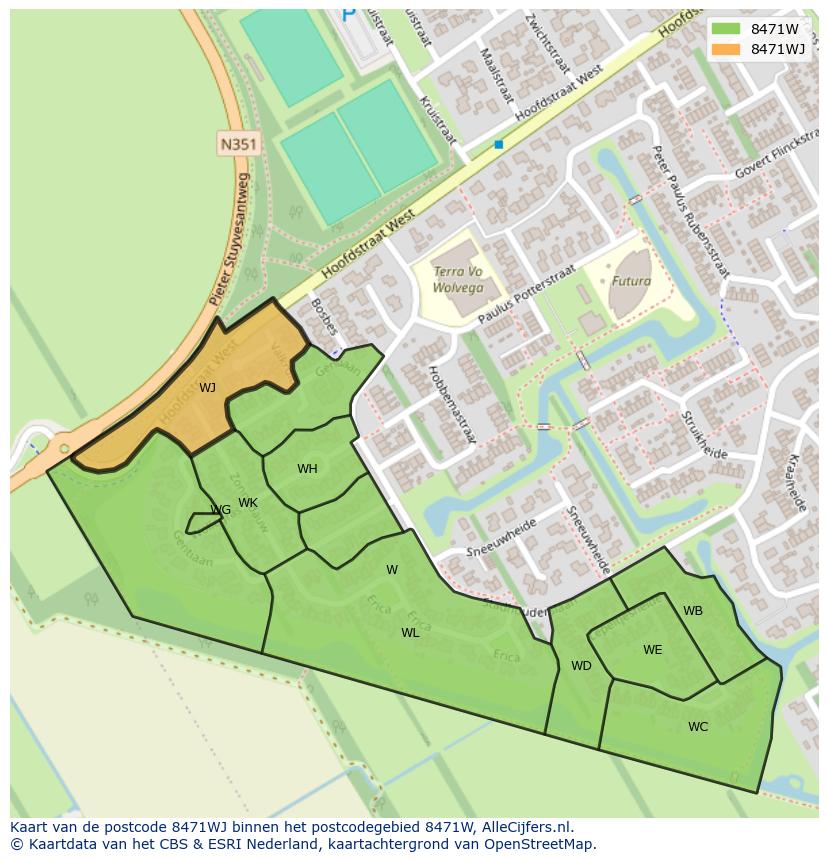 Afbeelding van het postcodegebied 8471 WJ op de kaart.