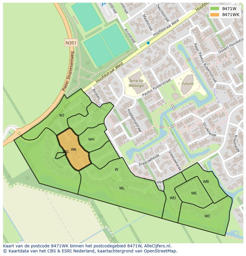 Afbeelding van het postcodegebied 8471 WK op de kaart.