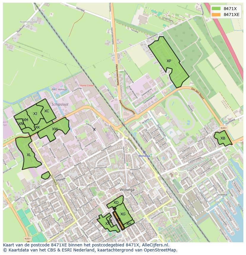 Afbeelding van het postcodegebied 8471 XE op de kaart.