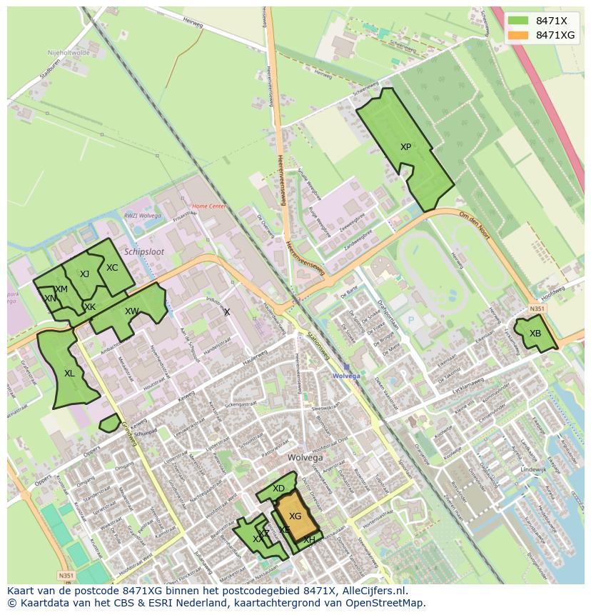 Afbeelding van het postcodegebied 8471 XG op de kaart.