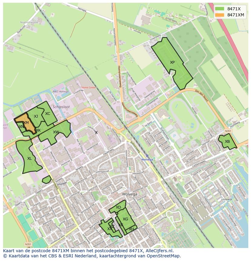 Afbeelding van het postcodegebied 8471 XM op de kaart.