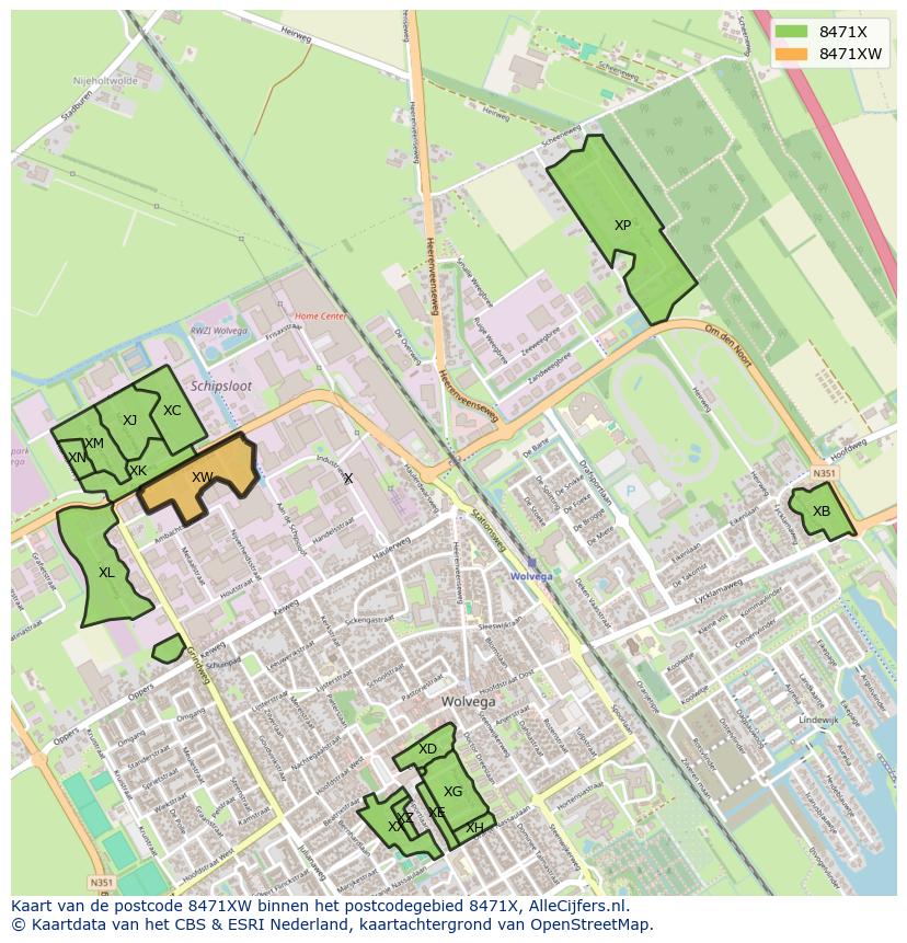 Afbeelding van het postcodegebied 8471 XW op de kaart.