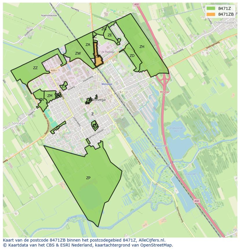 Afbeelding van het postcodegebied 8471 ZB op de kaart.