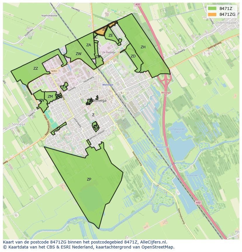 Afbeelding van het postcodegebied 8471 ZG op de kaart.
