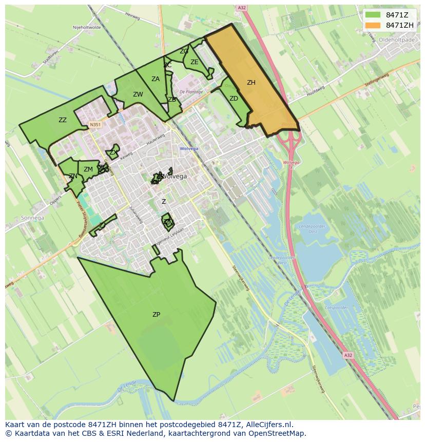 Afbeelding van het postcodegebied 8471 ZH op de kaart.
