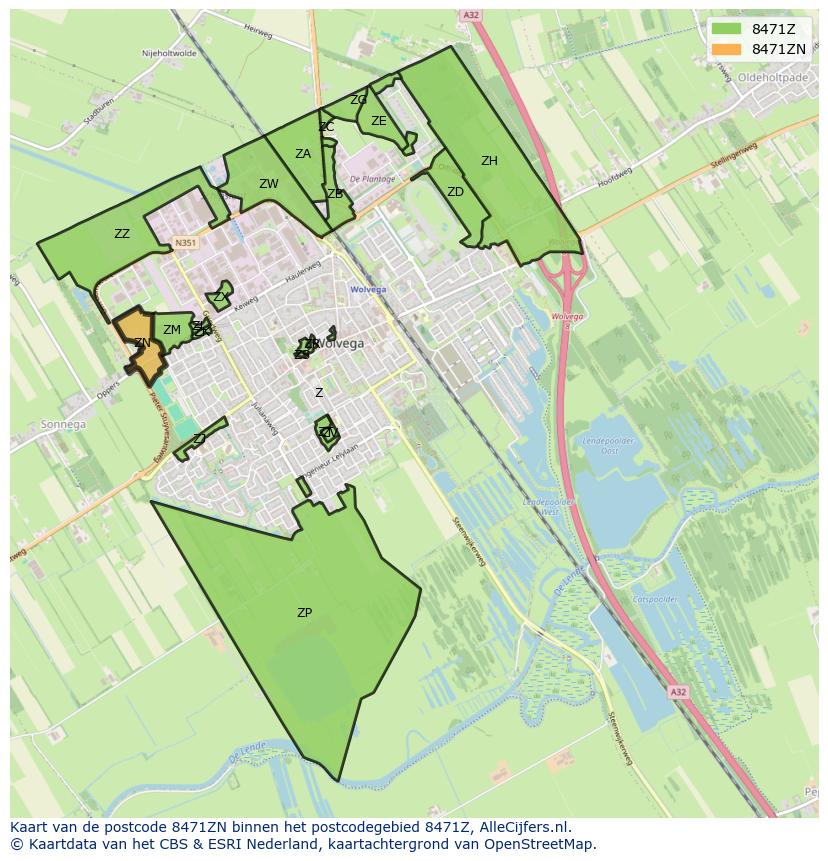 Afbeelding van het postcodegebied 8471 ZN op de kaart.
