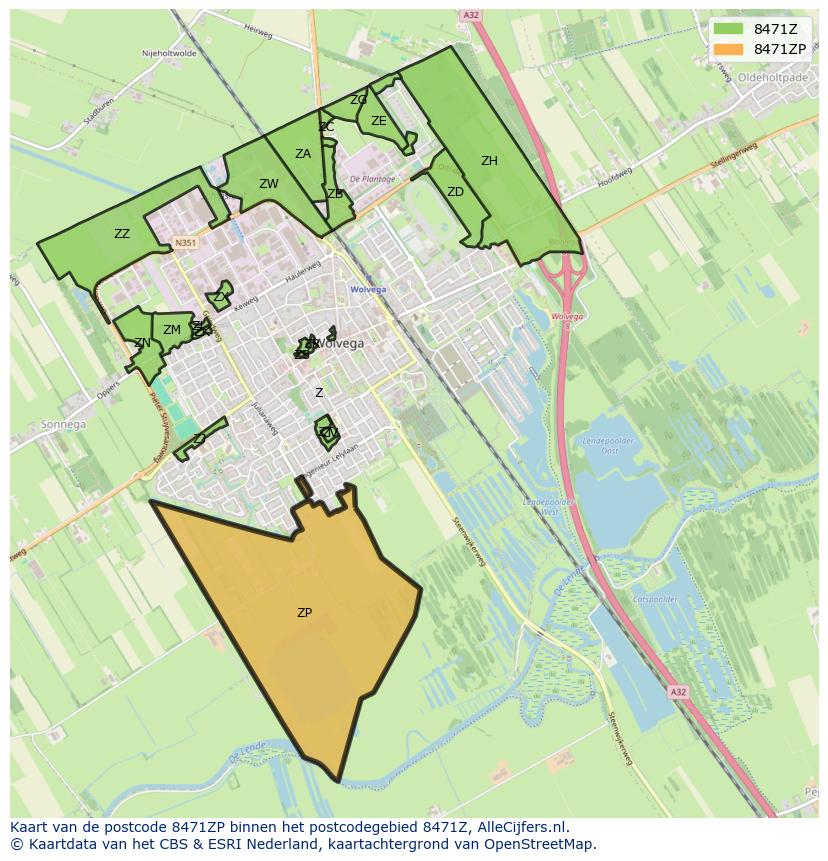 Afbeelding van het postcodegebied 8471 ZP op de kaart.