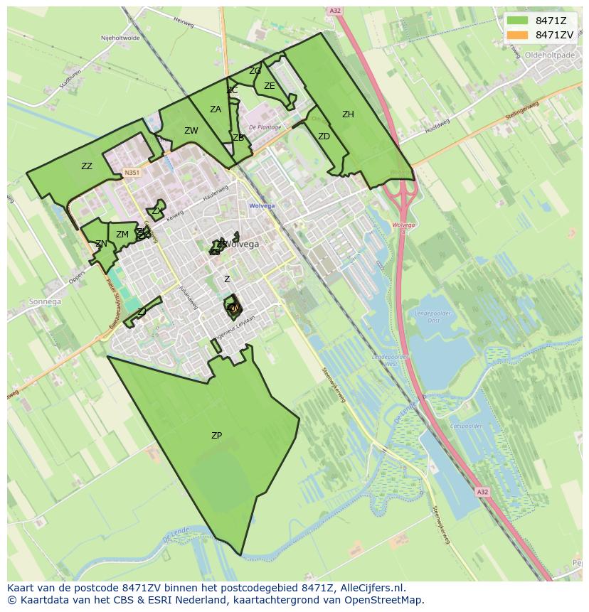 Afbeelding van het postcodegebied 8471 ZV op de kaart.
