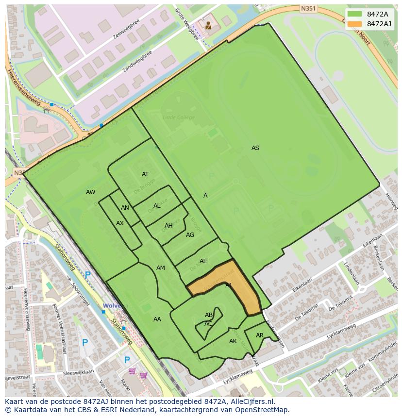 Afbeelding van het postcodegebied 8472 AJ op de kaart.