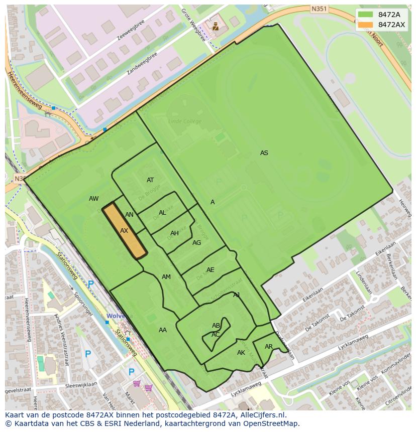 Afbeelding van het postcodegebied 8472 AX op de kaart.