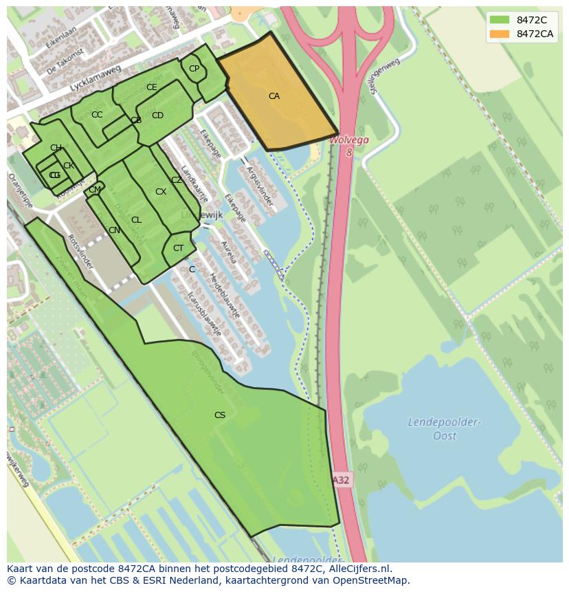 Afbeelding van het postcodegebied 8472 CA op de kaart.