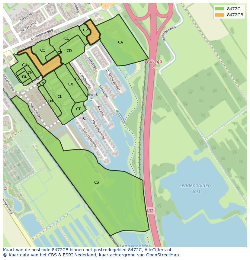Afbeelding van het postcodegebied 8472 CB op de kaart.