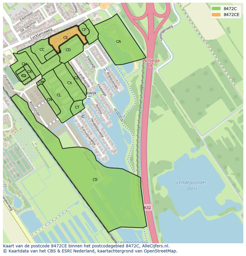 Afbeelding van het postcodegebied 8472 CE op de kaart.
