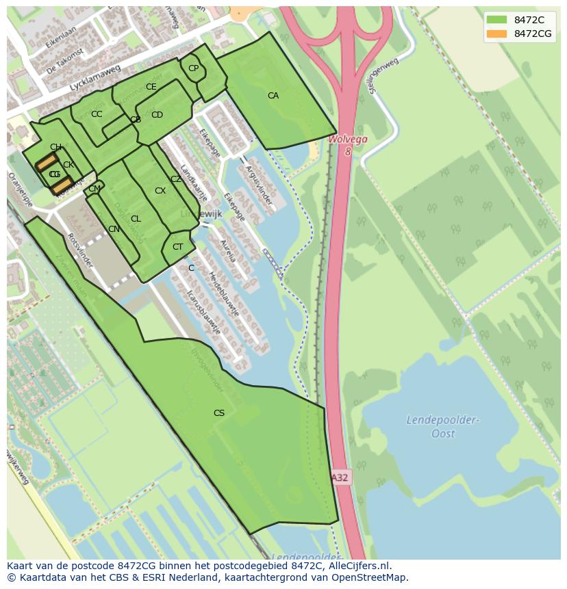 Afbeelding van het postcodegebied 8472 CG op de kaart.