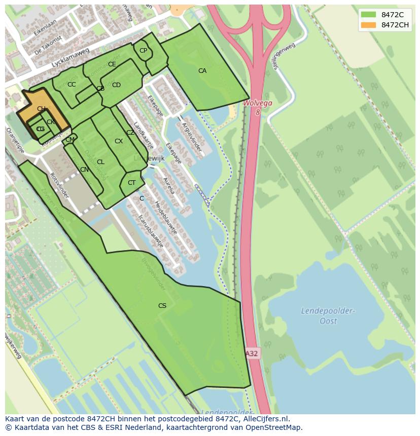Afbeelding van het postcodegebied 8472 CH op de kaart.