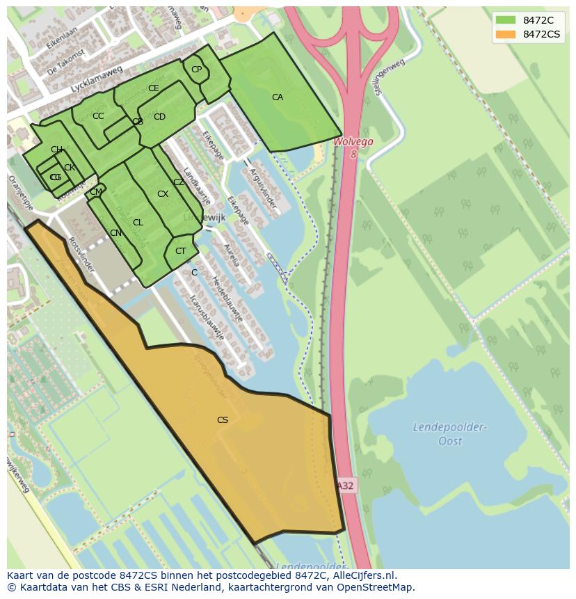 Afbeelding van het postcodegebied 8472 CS op de kaart.