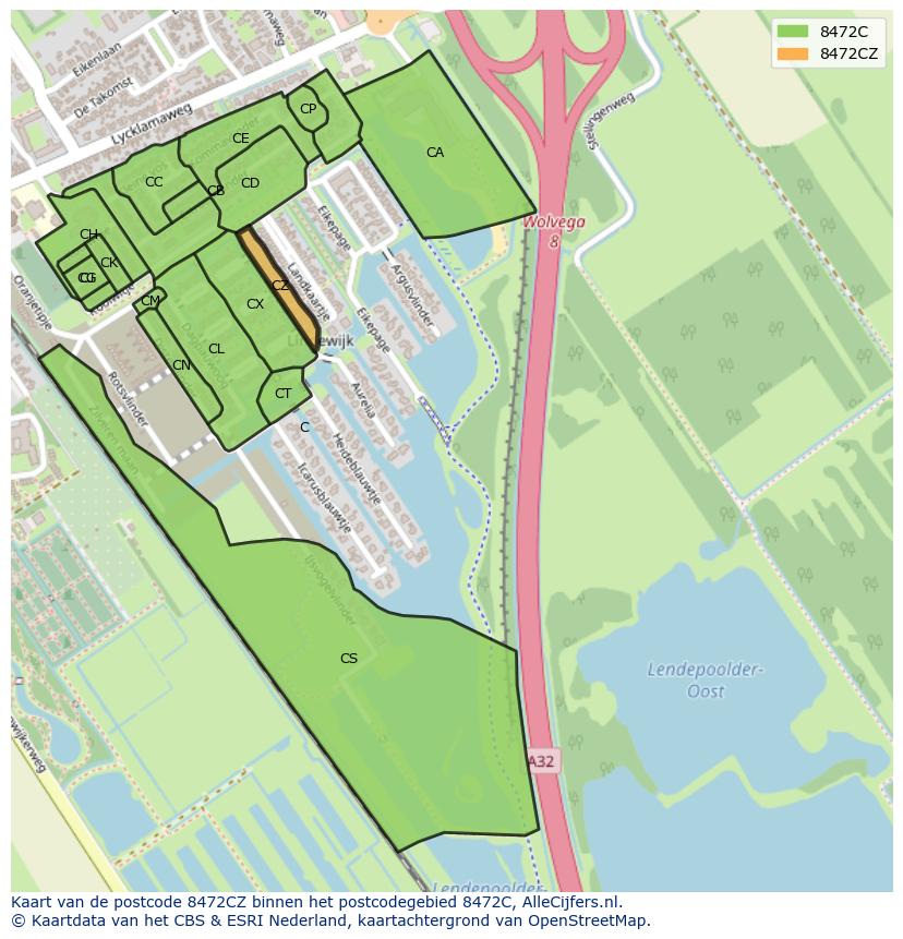 Afbeelding van het postcodegebied 8472 CZ op de kaart.