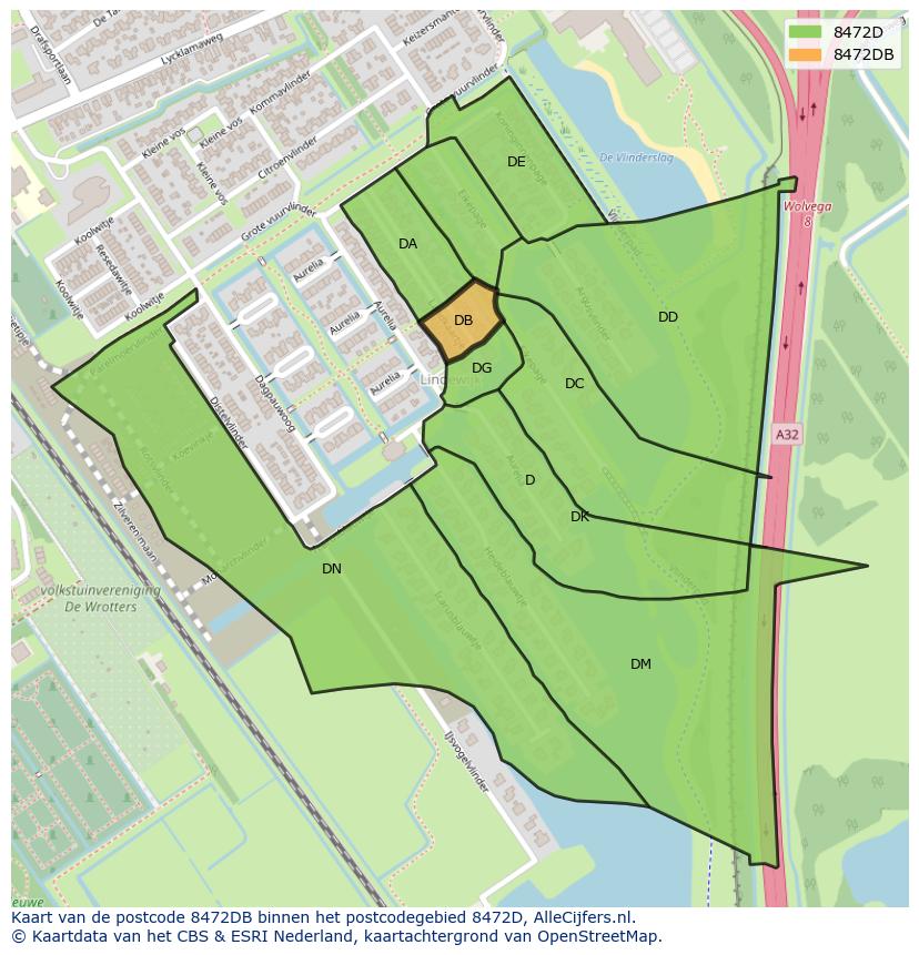 Afbeelding van het postcodegebied 8472 DB op de kaart.