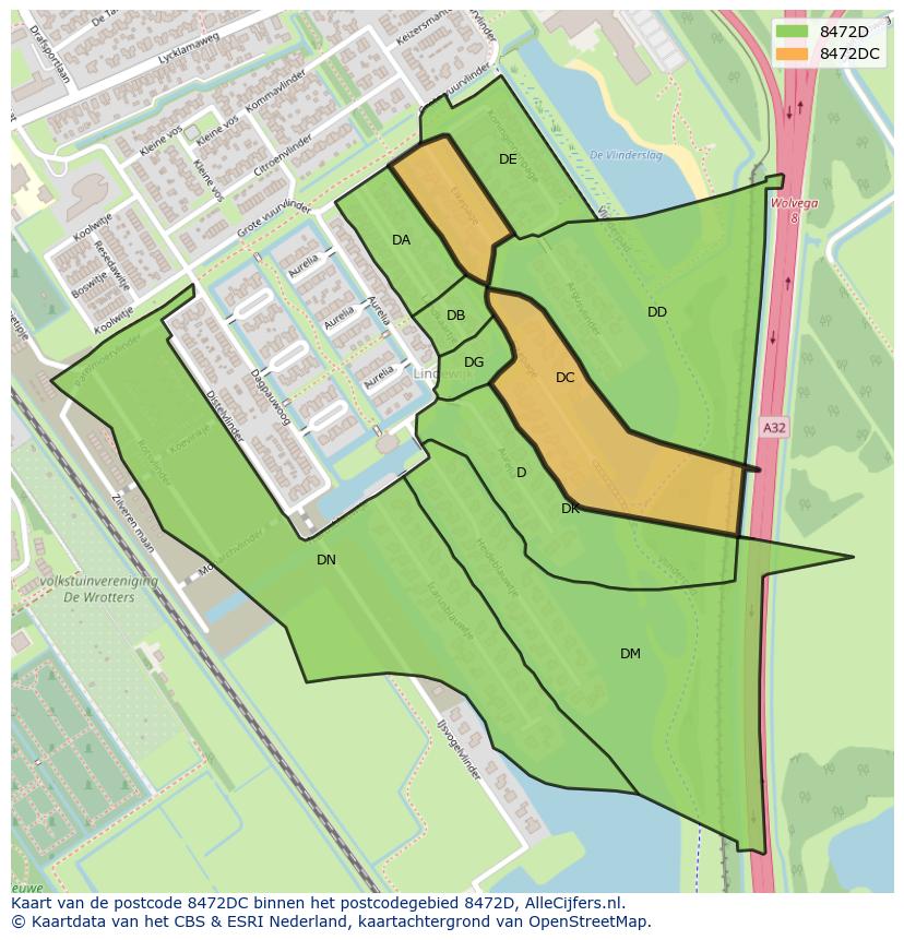Afbeelding van het postcodegebied 8472 DC op de kaart.