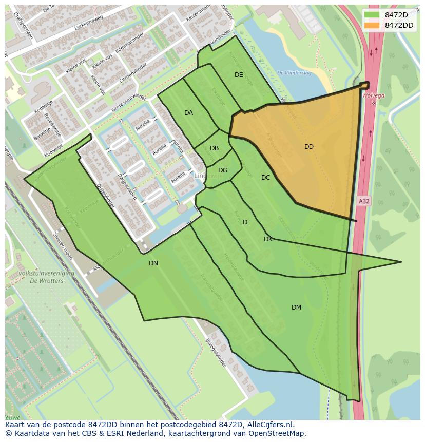 Afbeelding van het postcodegebied 8472 DD op de kaart.