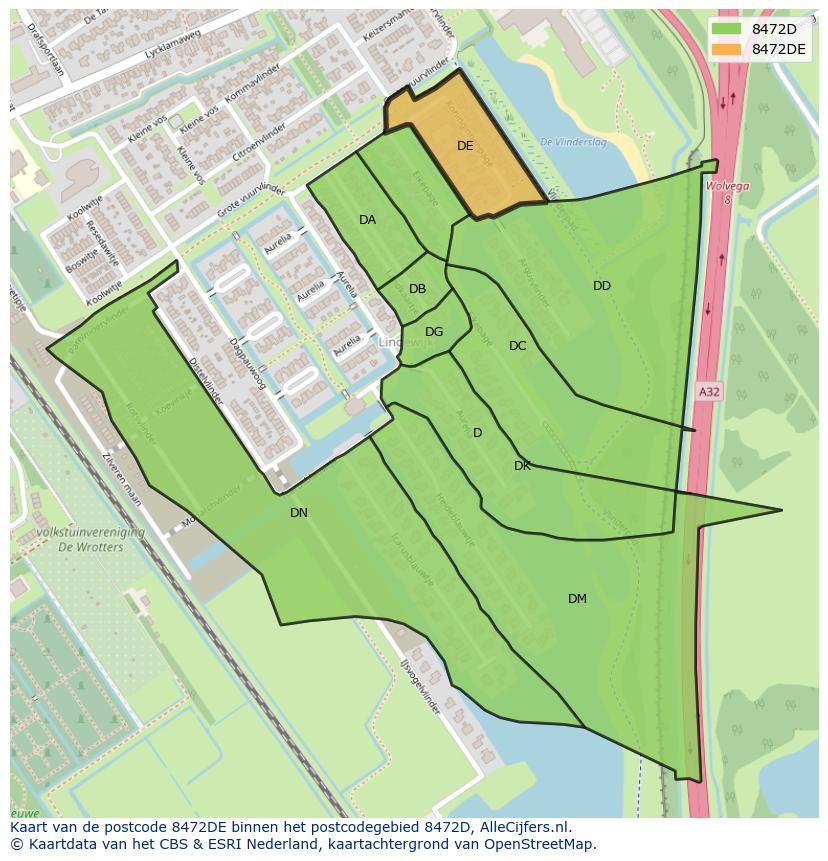Afbeelding van het postcodegebied 8472 DE op de kaart.