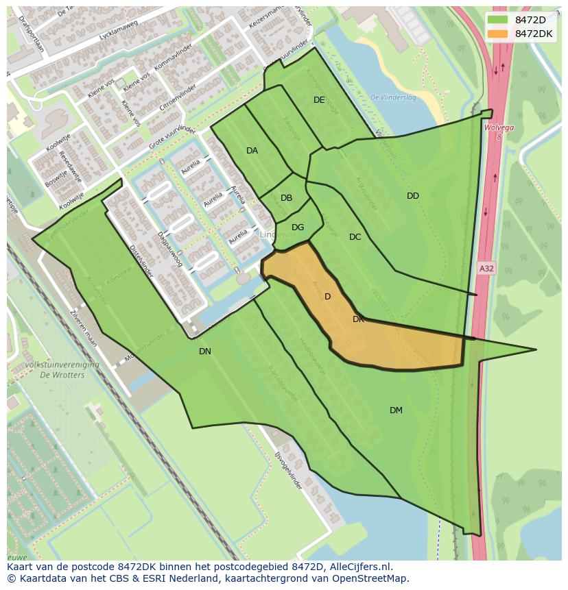 Afbeelding van het postcodegebied 8472 DK op de kaart.