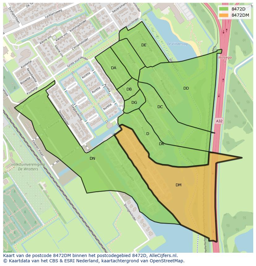 Afbeelding van het postcodegebied 8472 DM op de kaart.
