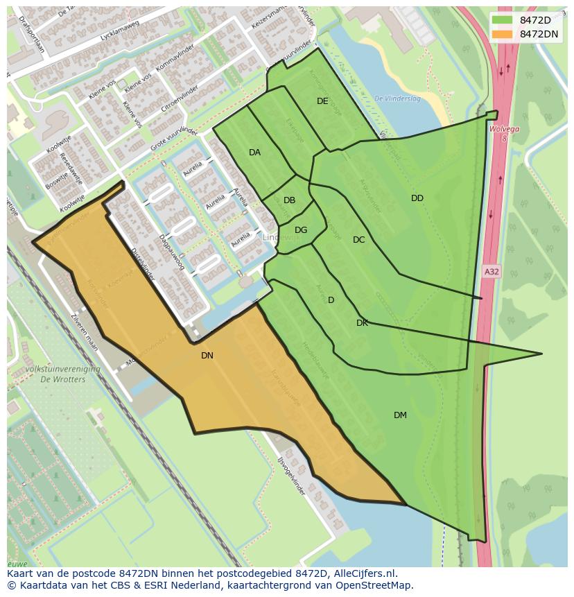 Afbeelding van het postcodegebied 8472 DN op de kaart.