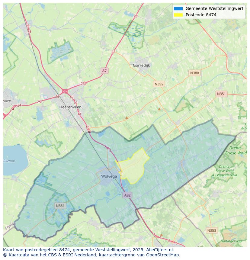 Afbeelding van het postcodegebied 8474 op de kaart.