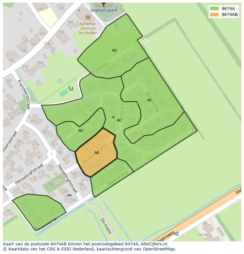 Afbeelding van het postcodegebied 8474 AB op de kaart.