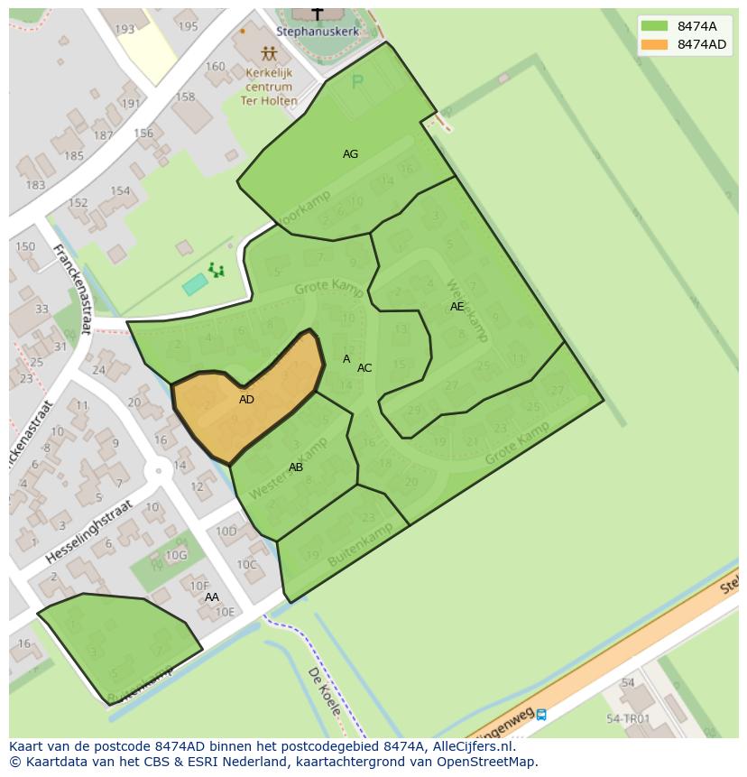 Afbeelding van het postcodegebied 8474 AD op de kaart.