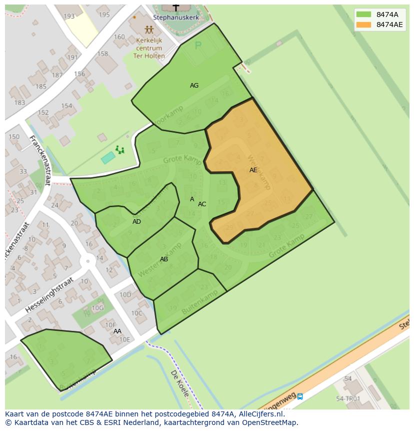 Afbeelding van het postcodegebied 8474 AE op de kaart.