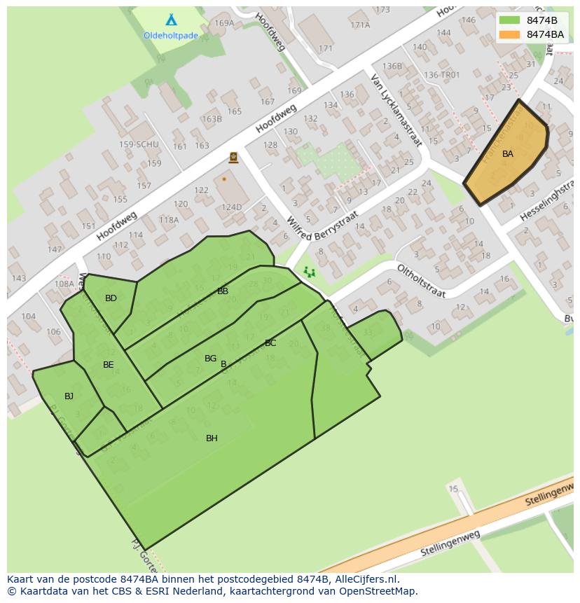Afbeelding van het postcodegebied 8474 BA op de kaart.