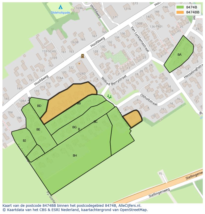 Afbeelding van het postcodegebied 8474 BB op de kaart.