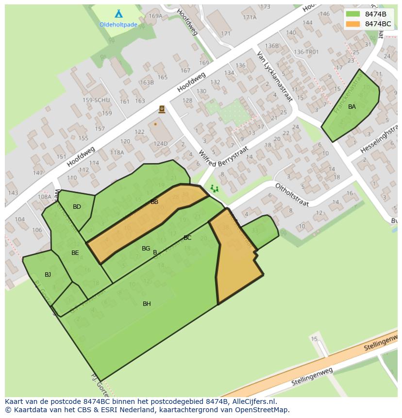 Afbeelding van het postcodegebied 8474 BC op de kaart.