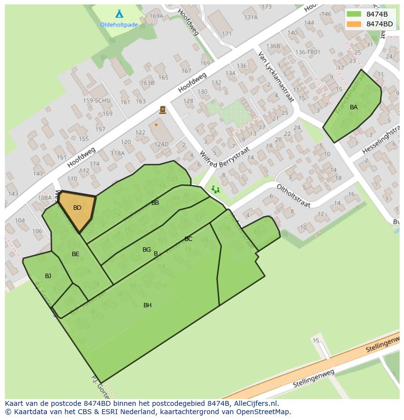 Afbeelding van het postcodegebied 8474 BD op de kaart.