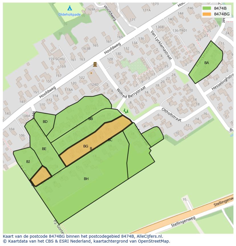 Afbeelding van het postcodegebied 8474 BG op de kaart.