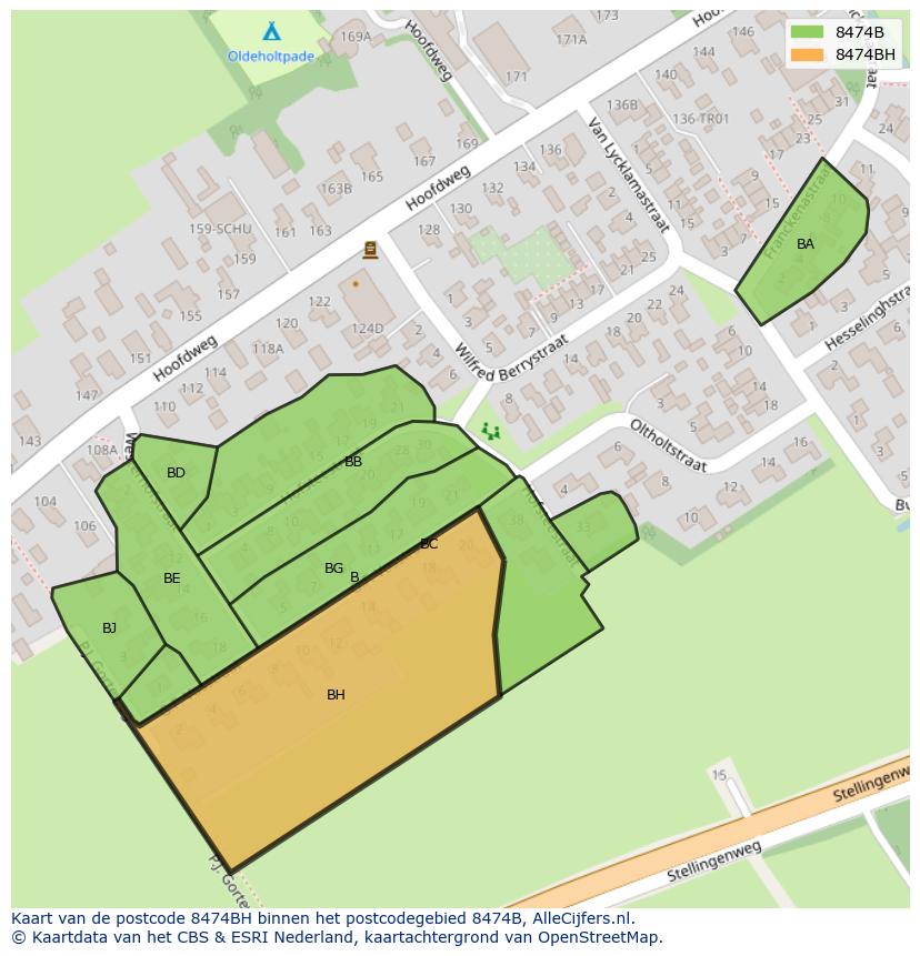 Afbeelding van het postcodegebied 8474 BH op de kaart.