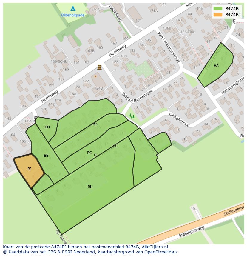 Afbeelding van het postcodegebied 8474 BJ op de kaart.