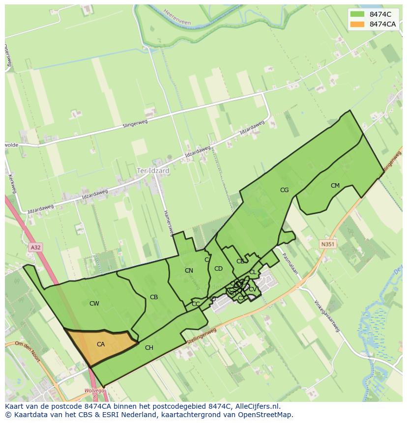 Afbeelding van het postcodegebied 8474 CA op de kaart.