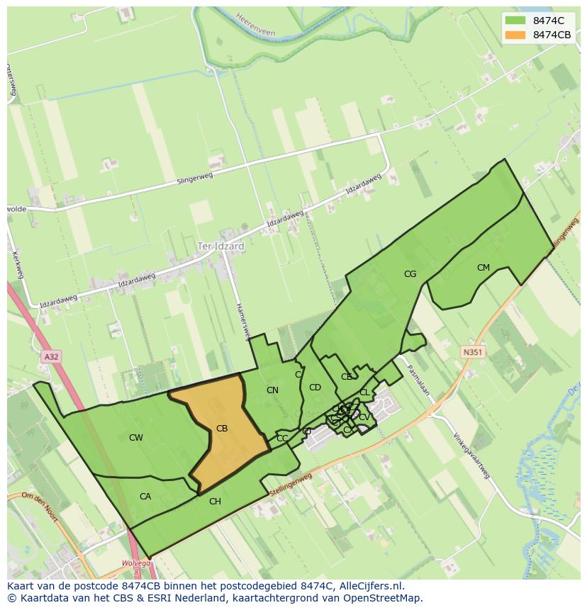 Afbeelding van het postcodegebied 8474 CB op de kaart.