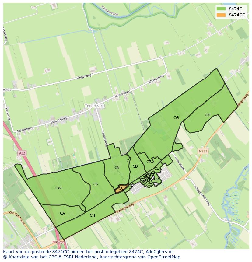 Afbeelding van het postcodegebied 8474 CC op de kaart.