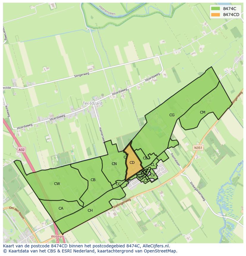 Afbeelding van het postcodegebied 8474 CD op de kaart.