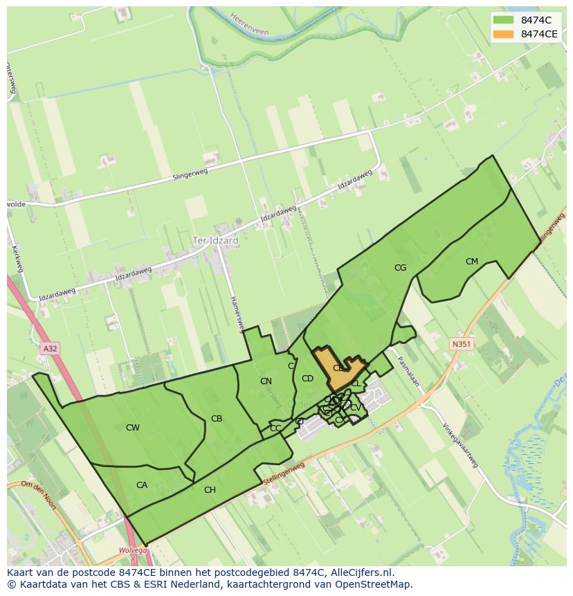 Afbeelding van het postcodegebied 8474 CE op de kaart.