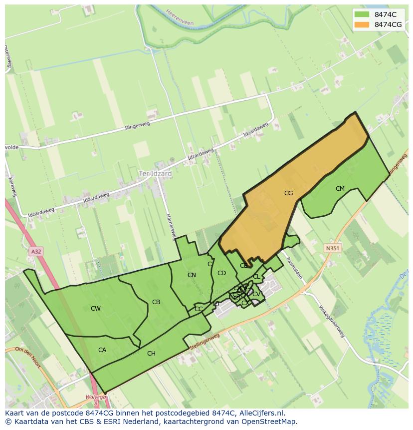 Afbeelding van het postcodegebied 8474 CG op de kaart.