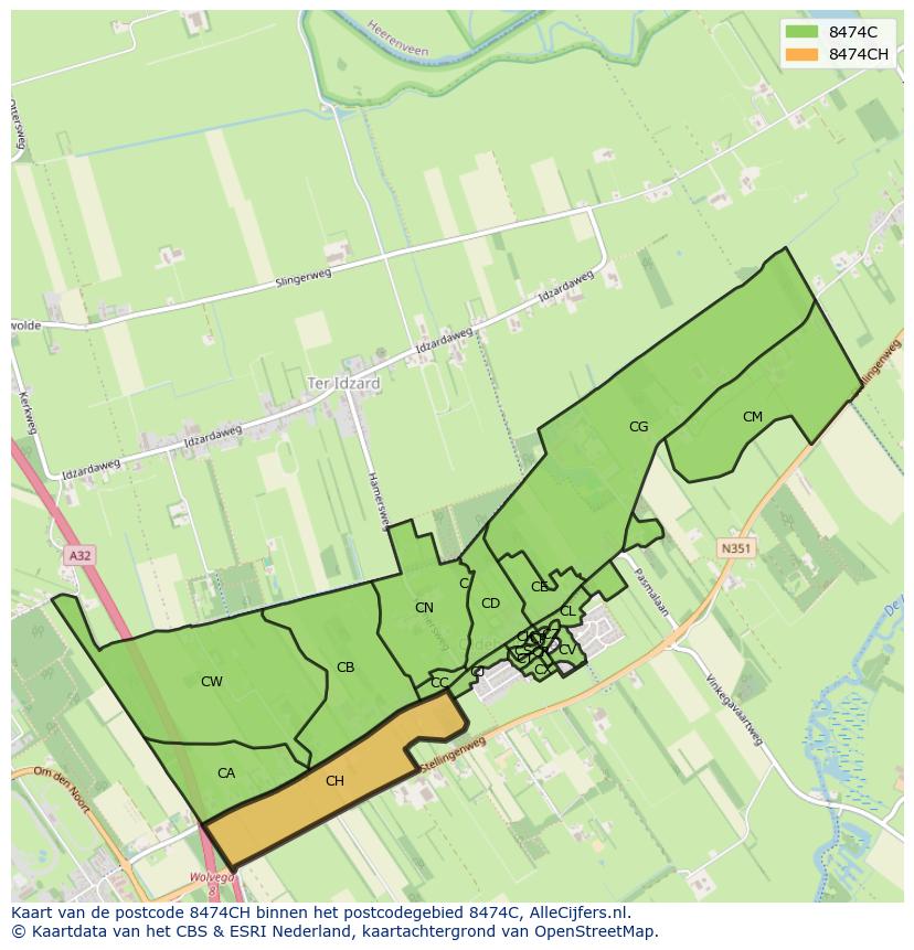 Afbeelding van het postcodegebied 8474 CH op de kaart.