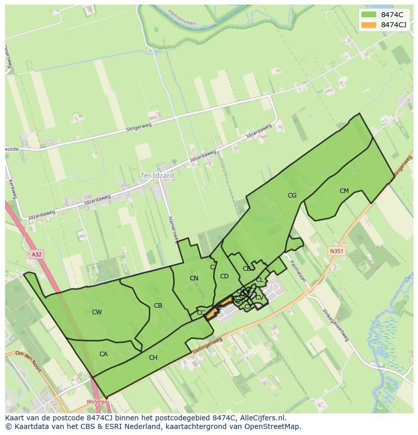 Afbeelding van het postcodegebied 8474 CJ op de kaart.