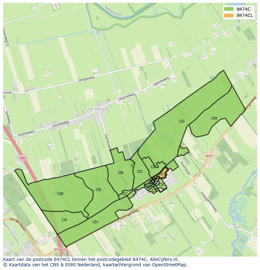 Afbeelding van het postcodegebied 8474 CL op de kaart.