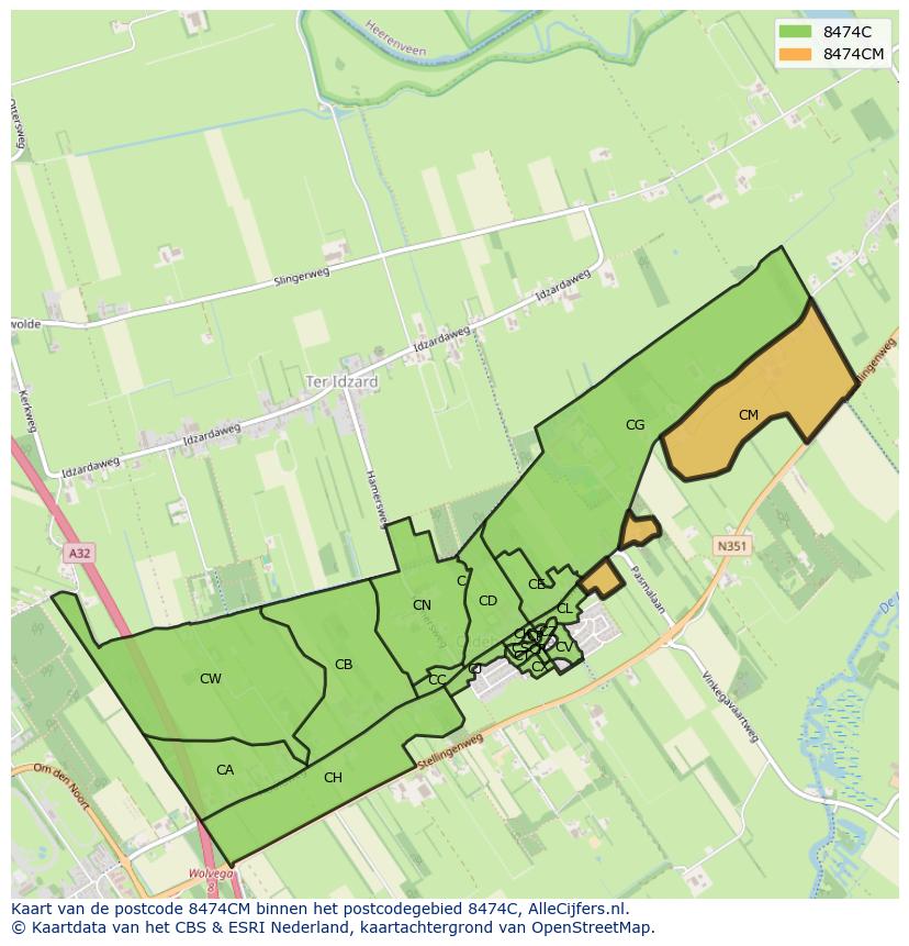 Afbeelding van het postcodegebied 8474 CM op de kaart.
