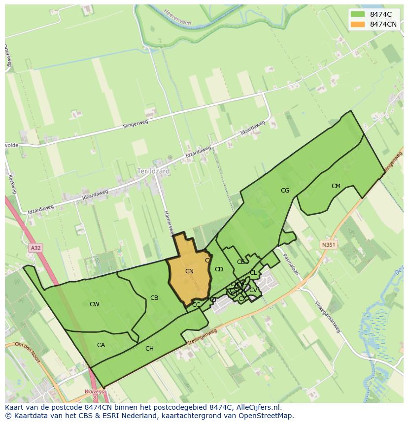 Afbeelding van het postcodegebied 8474 CN op de kaart.